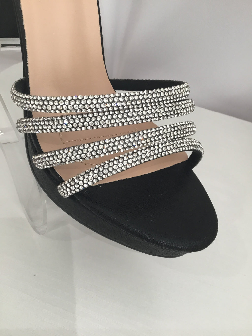 Black Strappy Rhinestones Heels
