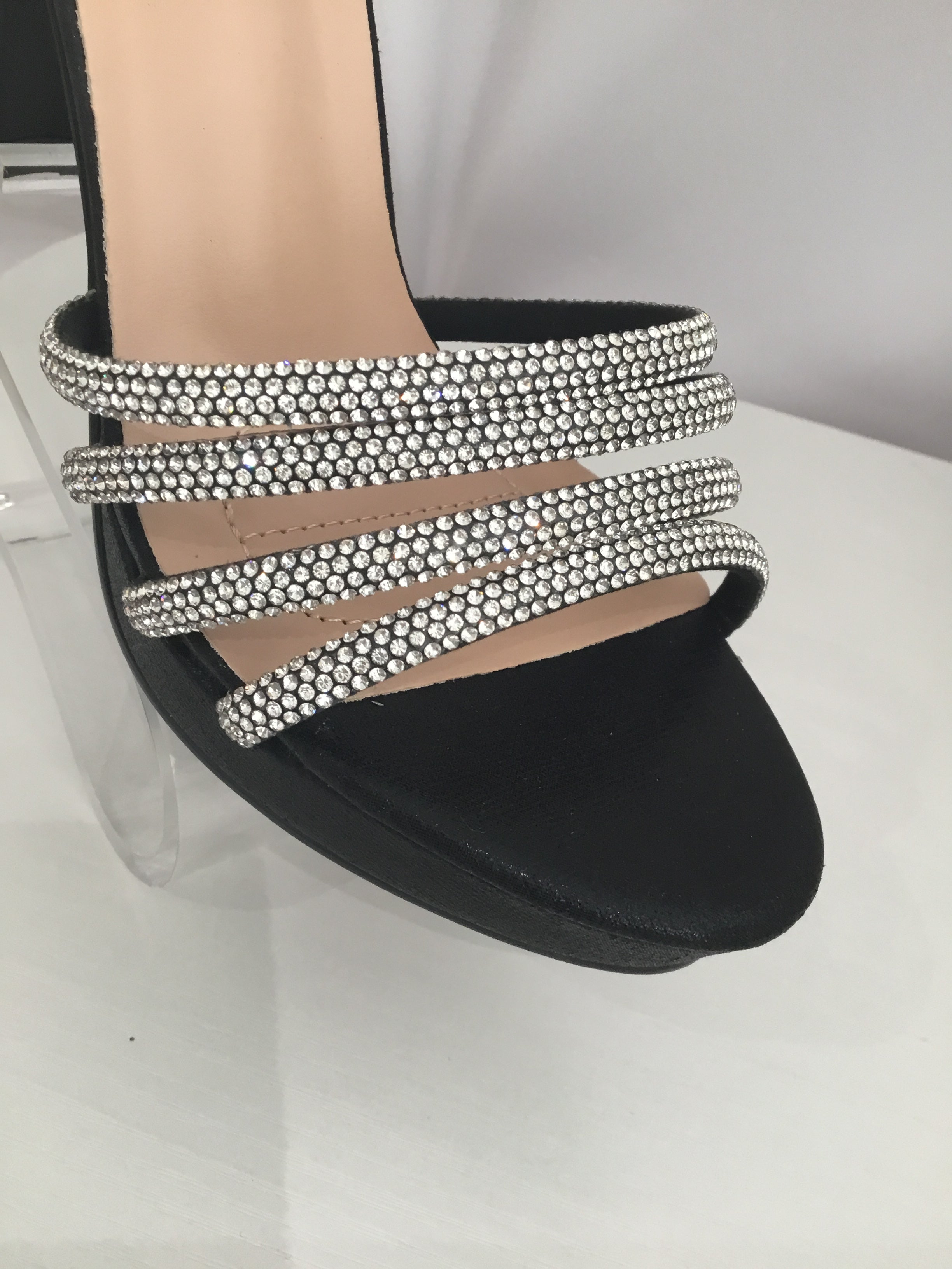 Black Strappy Rhinestones Heels