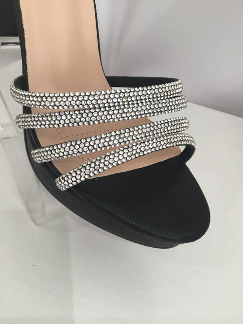 Black Strappy Rhinestones Heels