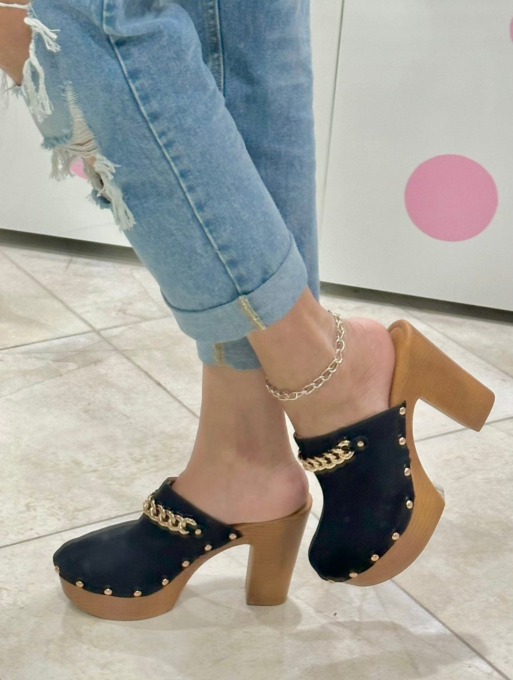 Black Gold Chain Clogs