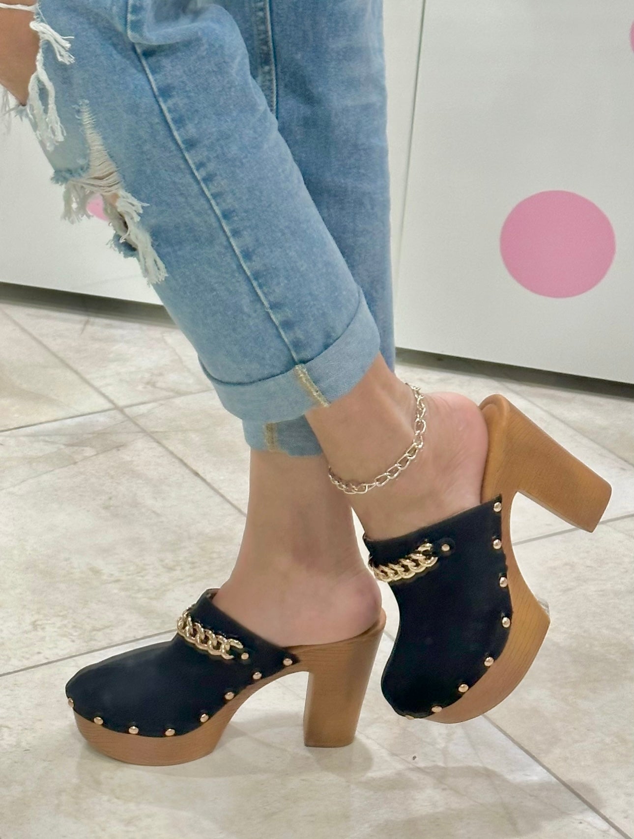 Black Gold Chain Clogs