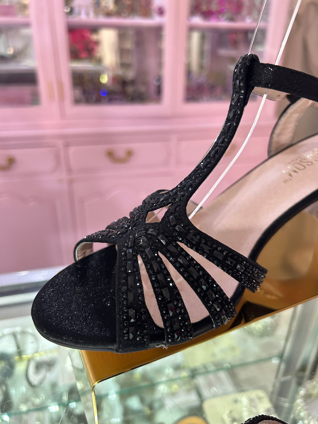 Black Glitter Low Heels