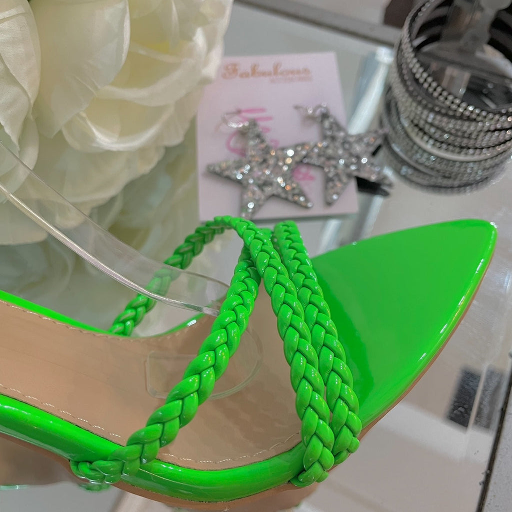 Neon Green Braided Heels