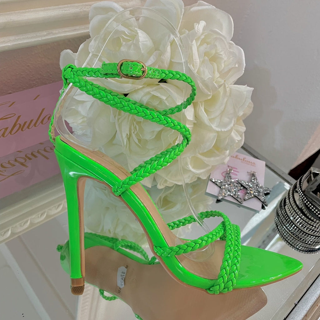 Neon Green Braided Heels