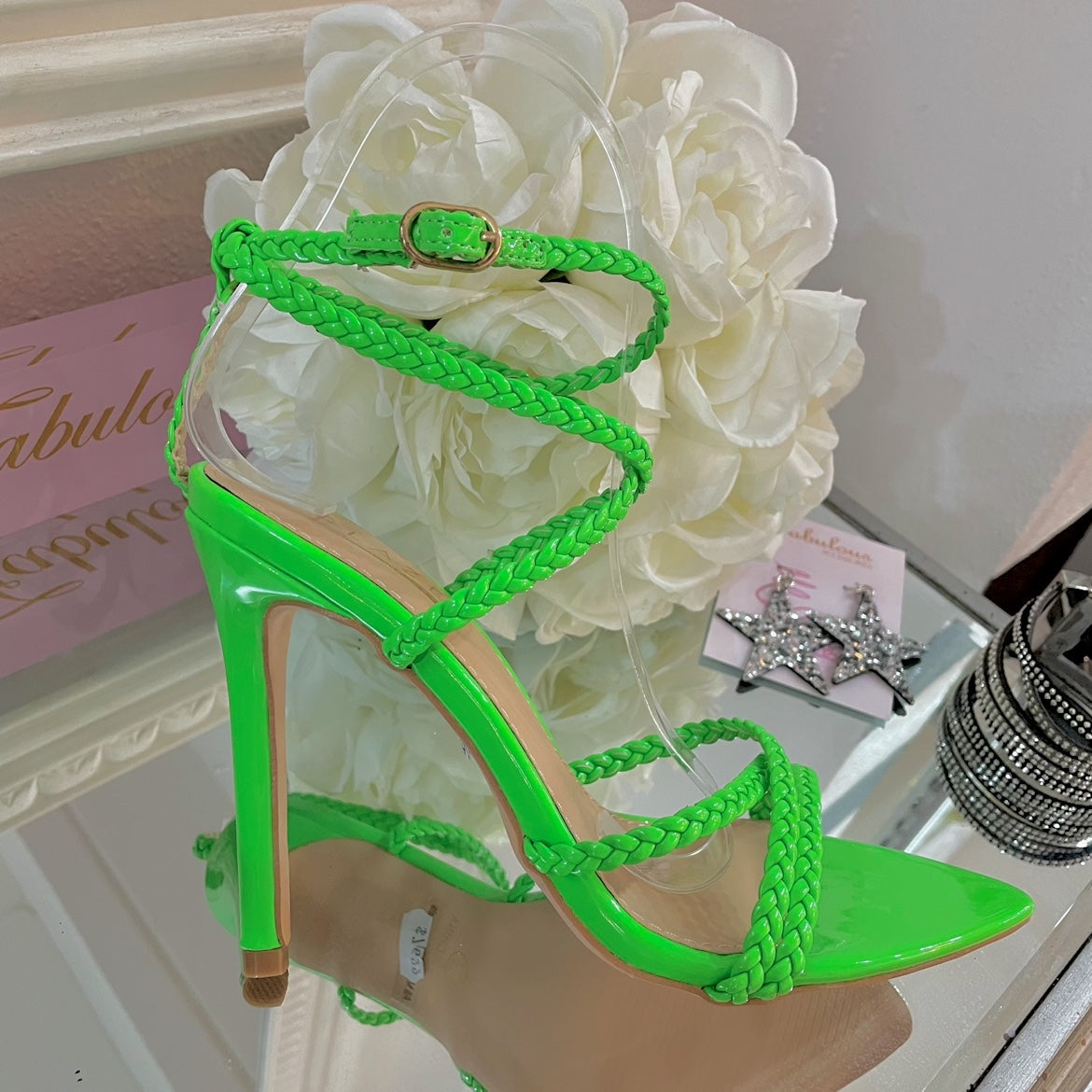 Neon Green Braided Heels