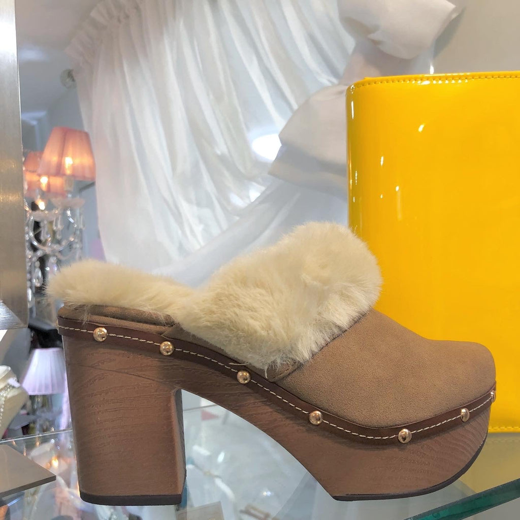 Taupe Fur Clogs