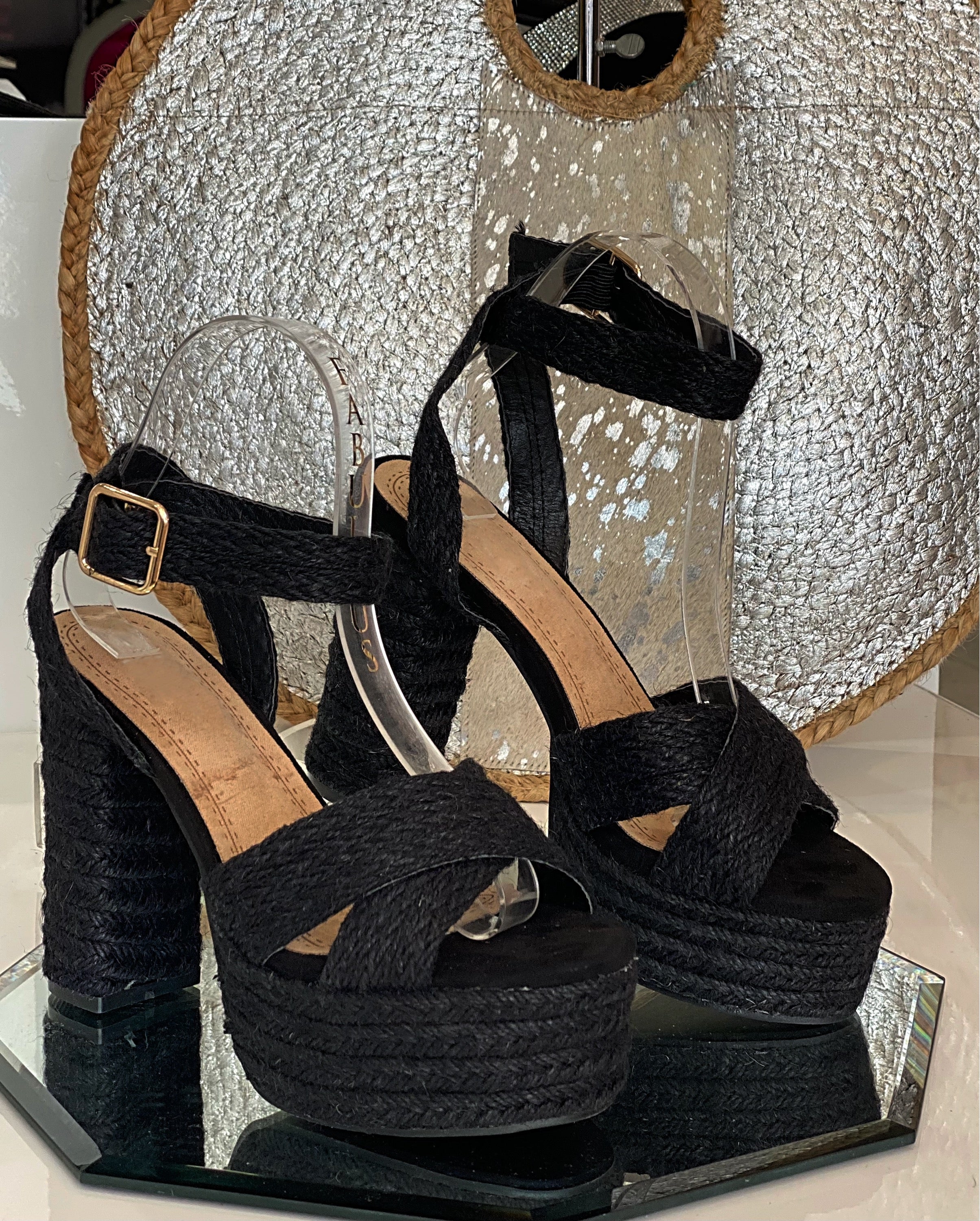 Black Chunky Rope Heels