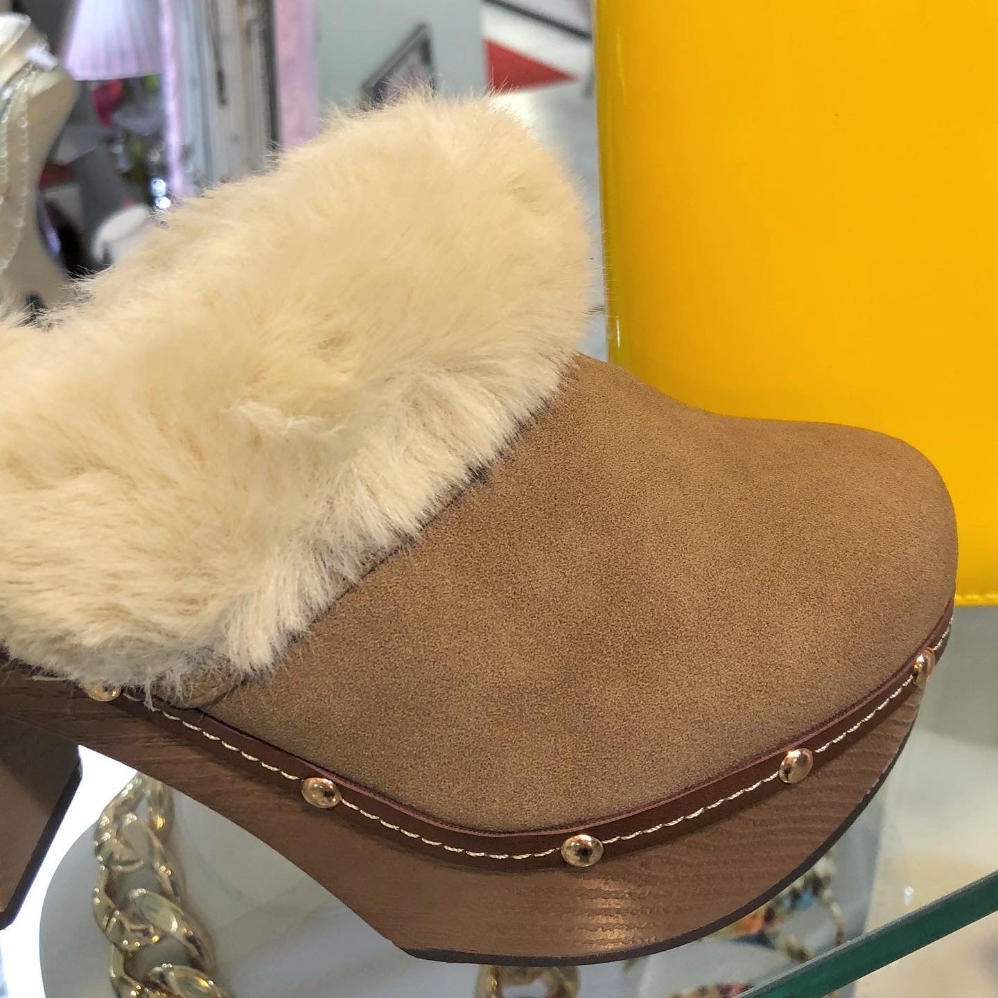 Taupe Fur Clogs