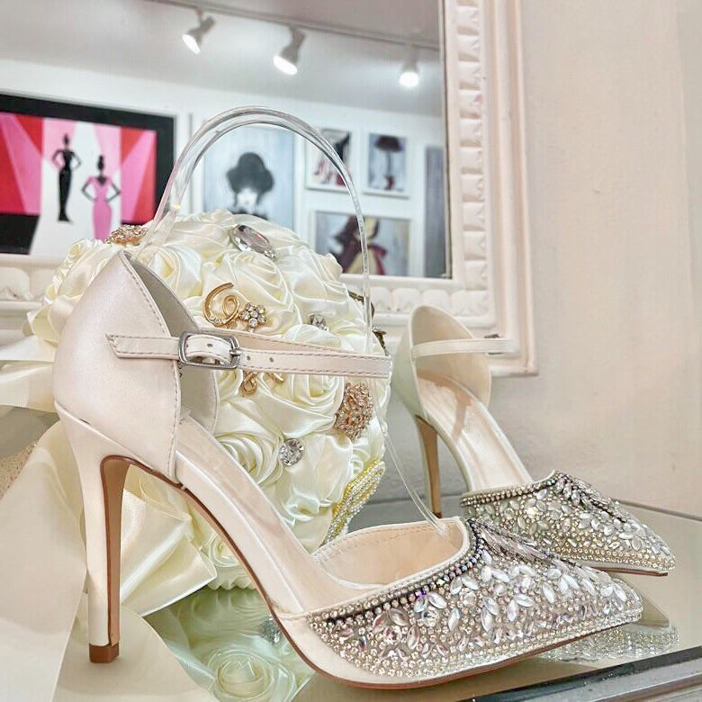 White Rhinestone Pumps